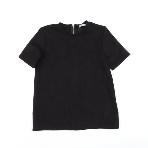 Zara Womens Black Polyester Basic T-Shirt Size S Round Neck - Suede Effect