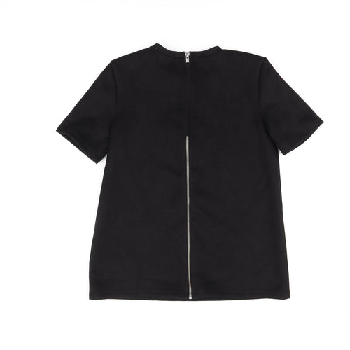 Zara Womens Black Polyester Basic T-Shirt Size S Round Neck - Suede Effect