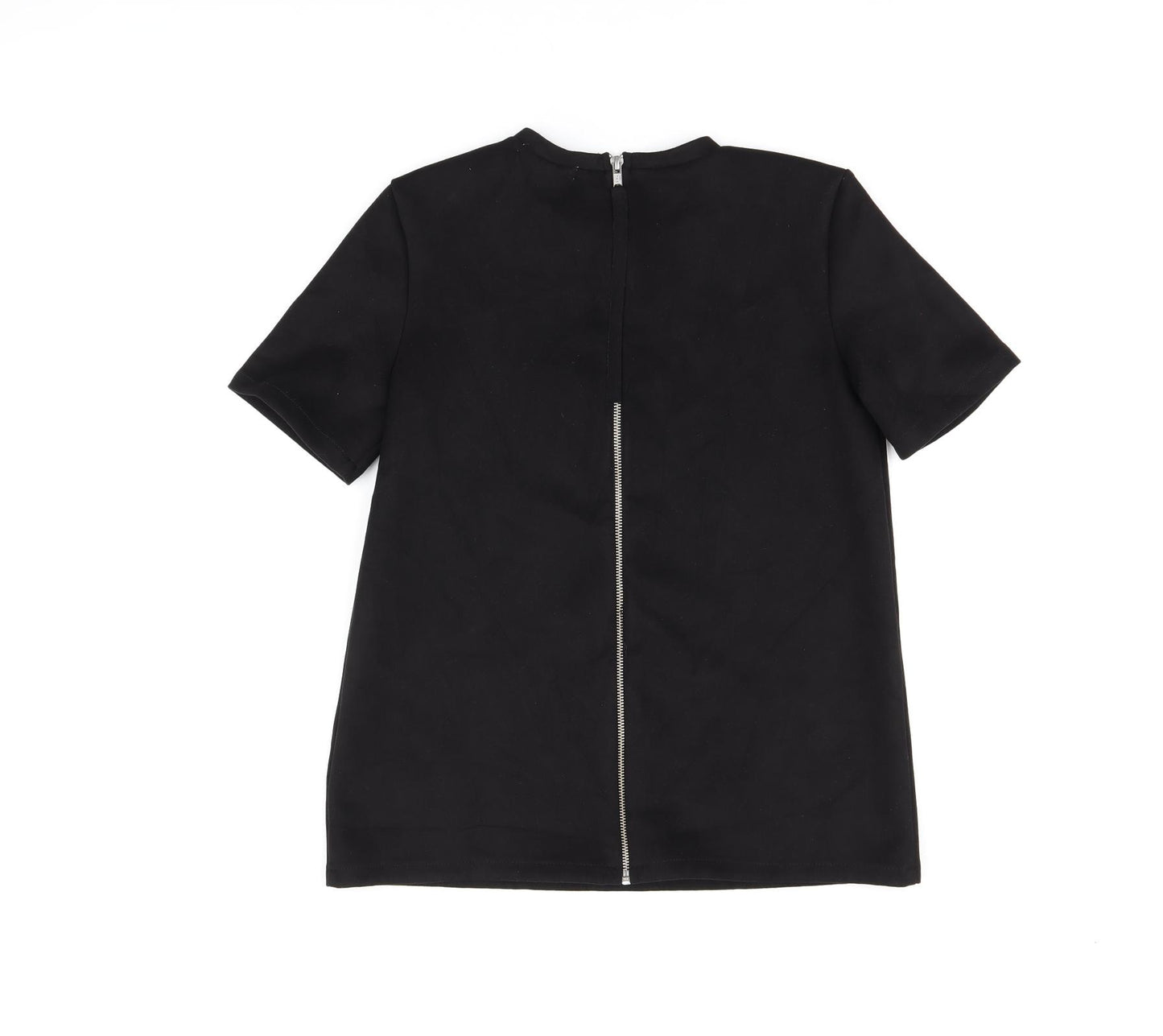 Zara Womens Black Polyester Basic T-Shirt Size S Round Neck - Suede Effect