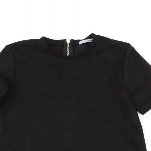 Zara Womens Black Polyester Basic T-Shirt Size S Round Neck - Suede Effect
