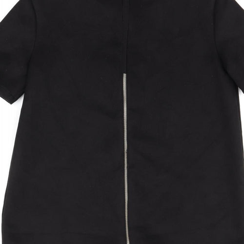 Zara Womens Black Polyester Basic T-Shirt Size S Round Neck - Suede Effect