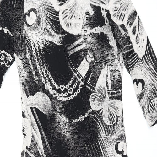 MANDI Womens Black Geometric Viscose Bodycon Size 12 Round Neck Pullover - Butterfly Print