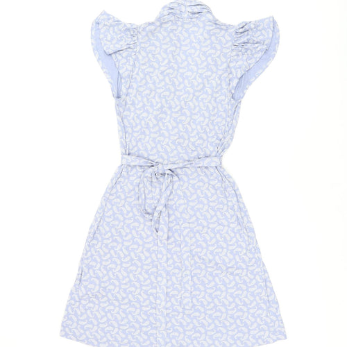 French Connection Womens Blue Geometric Viscose Skater Dress Size 8 V-Neck Pullover