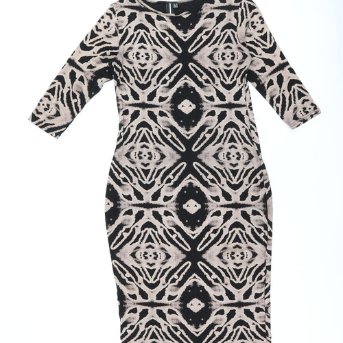 Izabel London Womens Black Tie Dye Viscose Bodycon Size 12 Round Neck Pullover