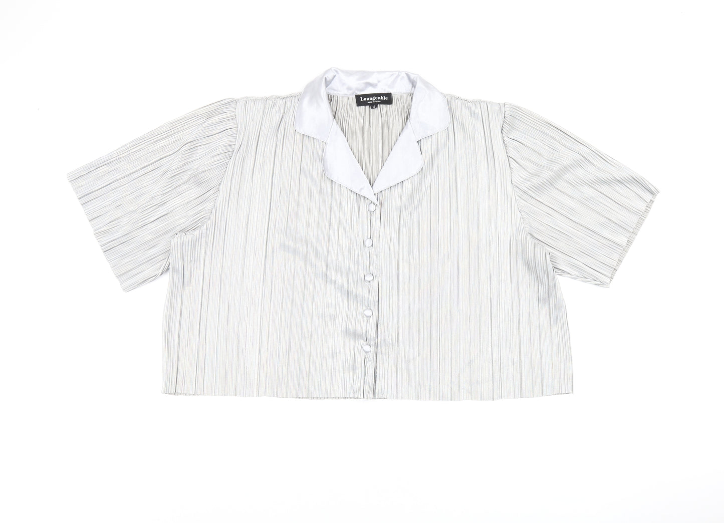 Loungeable Womens Silver Polyester Basic Button-Up Size 12 Collared
