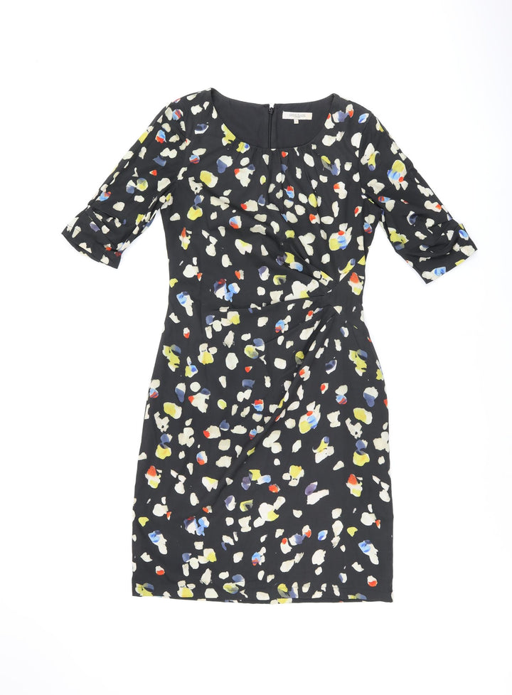 Great Plains Womens Black Geometric Polyester Bodycon Size S Round Neck Zip