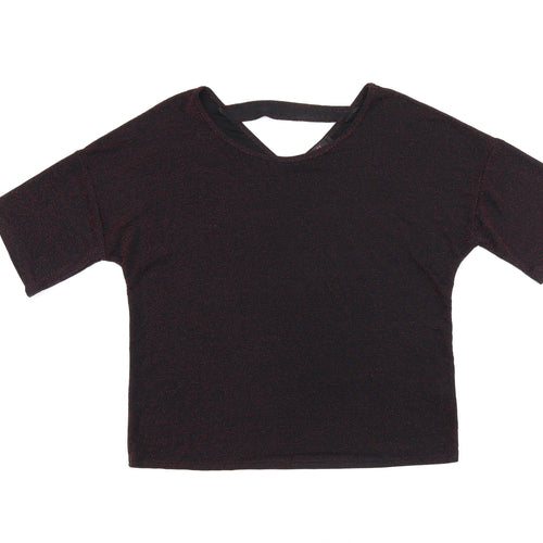 Simon Jeffrey Womens Black Nylon Basic T-Shirt Size 16 Round Neck - Glitter Detail