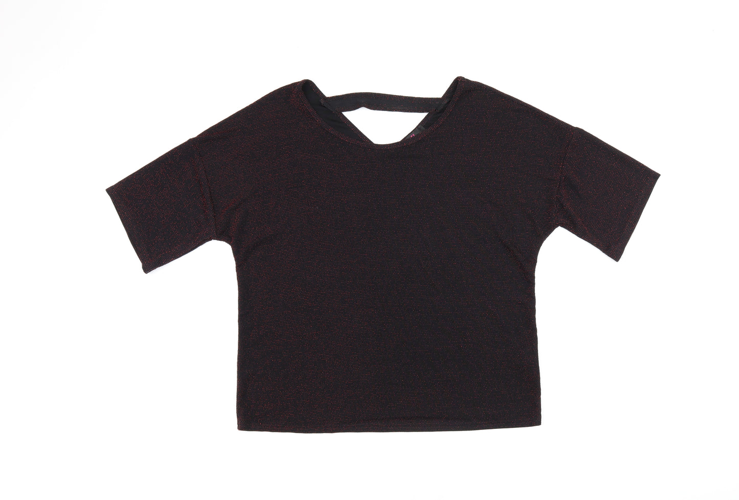 Simon Jeffrey Womens Black Nylon Basic T-Shirt Size 16 Round Neck - Glitter Detail