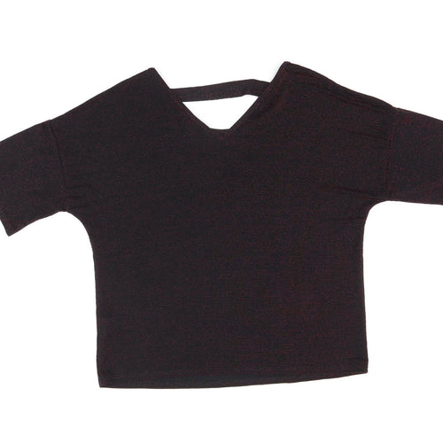 Simon Jeffrey Womens Black Nylon Basic T-Shirt Size 16 Round Neck - Glitter Detail