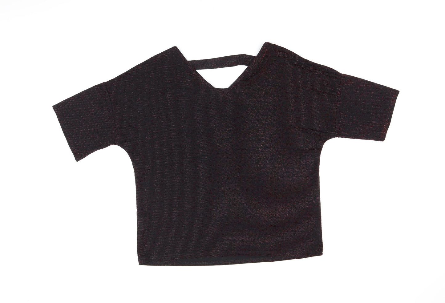 Simon Jeffrey Womens Black Nylon Basic T-Shirt Size 16 Round Neck - Glitter Detail