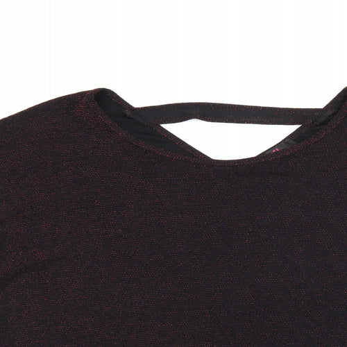 Simon Jeffrey Womens Black Nylon Basic T-Shirt Size 16 Round Neck - Glitter Detail