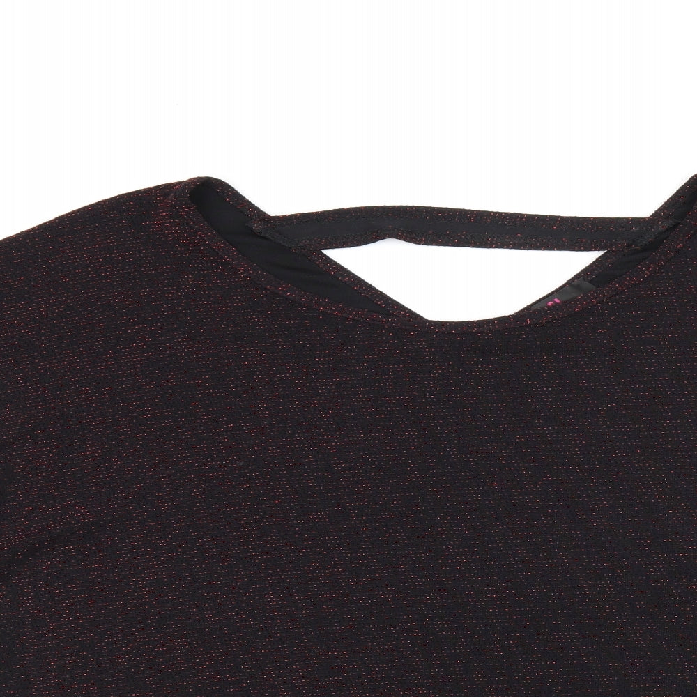 Simon Jeffrey Womens Black Nylon Basic T-Shirt Size 16 Round Neck - Glitter Detail
