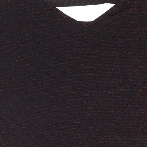 Simon Jeffrey Womens Black Nylon Basic T-Shirt Size 16 Round Neck - Glitter Detail