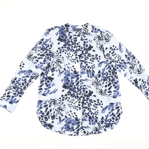 Marks and Spencer Womens Blue Geometric Polyester Basic Button-Up Size 10 V-Neck