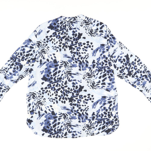 Marks and Spencer Womens Blue Geometric Polyester Basic Button-Up Size 10 V-Neck