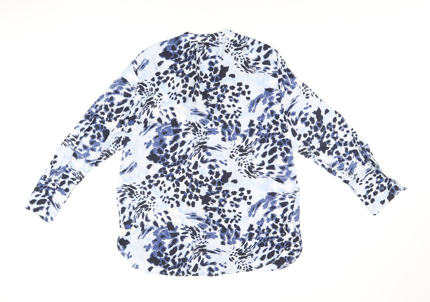 Marks and Spencer Womens Blue Geometric Polyester Basic Button-Up Size 10 V-Neck
