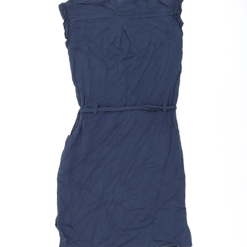 H&M Womens Blue Polyester Shift Size 6 Round Neck Button - Belted