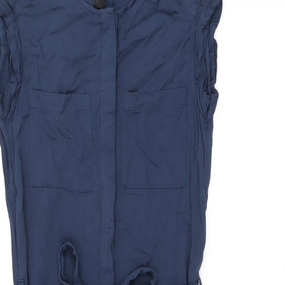 H&M Womens Blue Polyester Shift Size 6 Round Neck Button - Belted