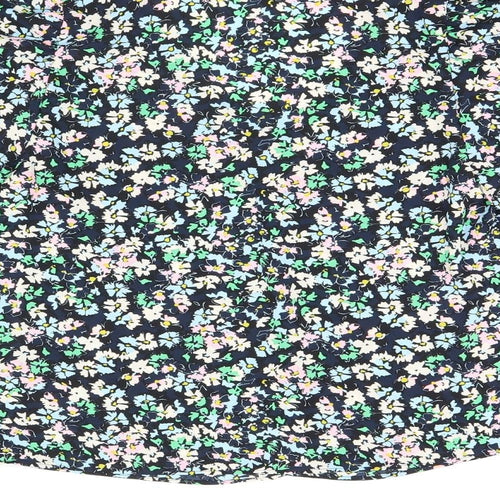 Marks and Spencer Womens Blue Floral Polyester Basic Blouse Size 8 V-Neck