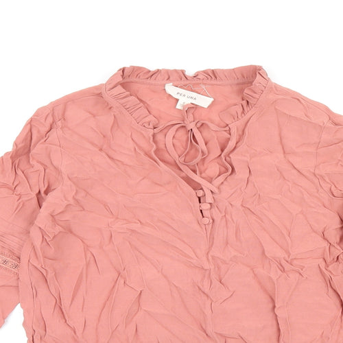 Per Una Womens Pink Viscose Basic Blouse Size 8 V-Neck