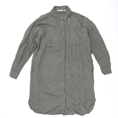 Uniqlo Womens Green Polyester Shirt Dress Size XS Collared Button