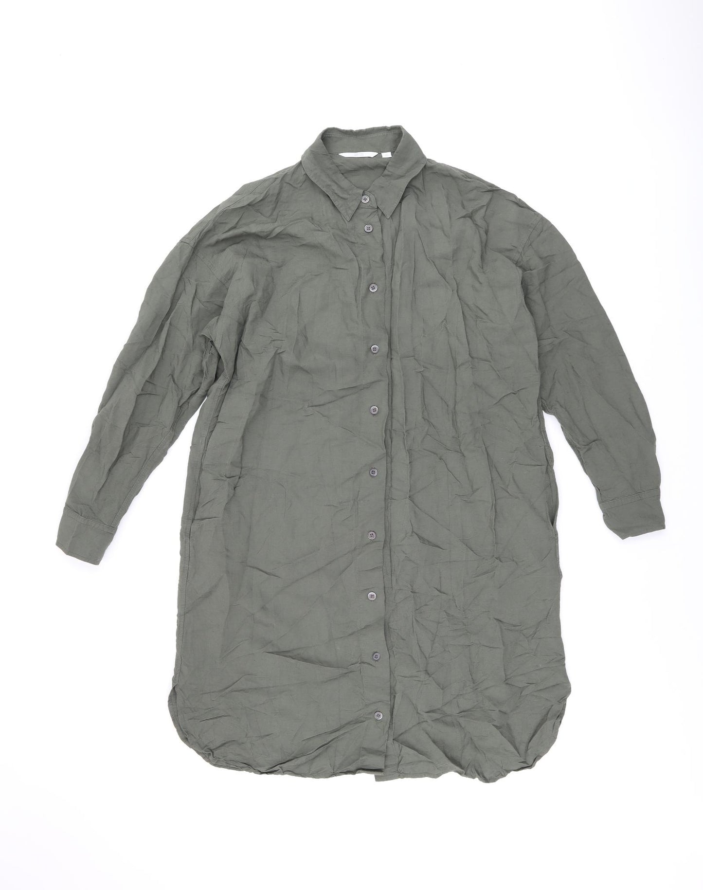 Uniqlo Womens Green Polyester Shirt Dress Size XS Collared Button