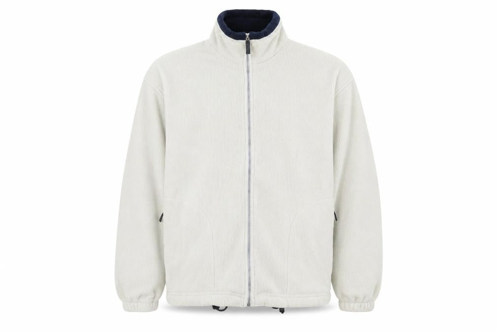 Front view of Antartex men’s beige polyester full zip sweatshirt, size S