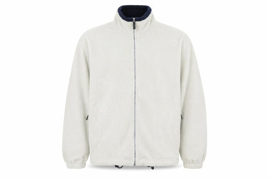 Front view of Antartex men’s beige polyester full zip sweatshirt, size S