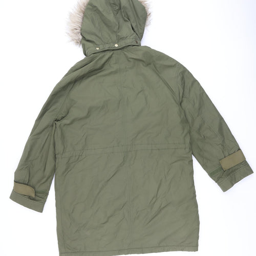 H&M Womens Green Parka Coat Size XS Zip - Fur Hood