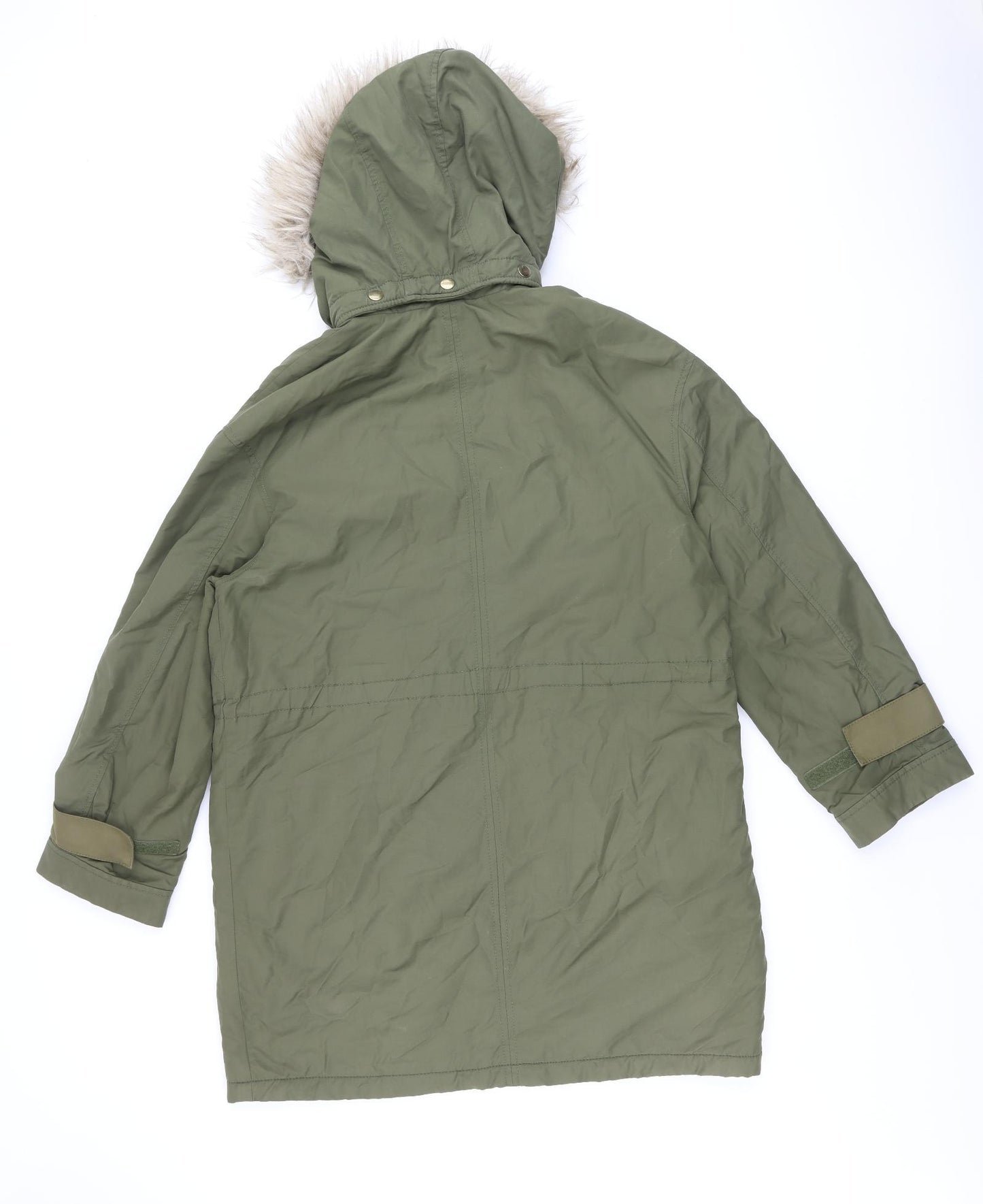 H&M Womens Green Parka Coat Size XS Zip - Fur Hood