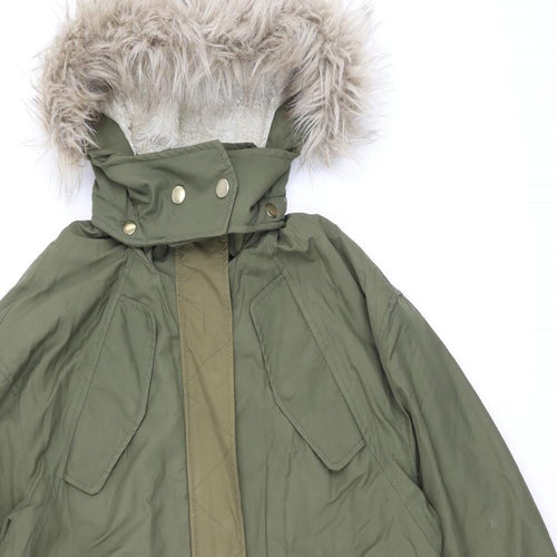 H&M Womens Green Parka Coat Size XS Zip - Fur Hood
