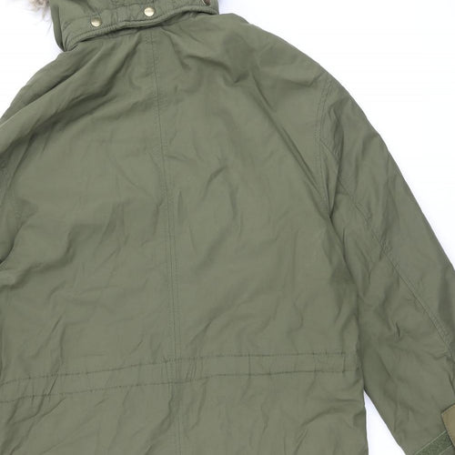 H&M Womens Green Parka Coat Size XS Zip - Fur Hood