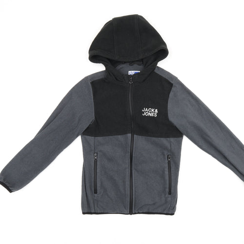 JACK & JONES Boys Grey Polyester Full Zip Hoodie Size 10-11 Years Zip