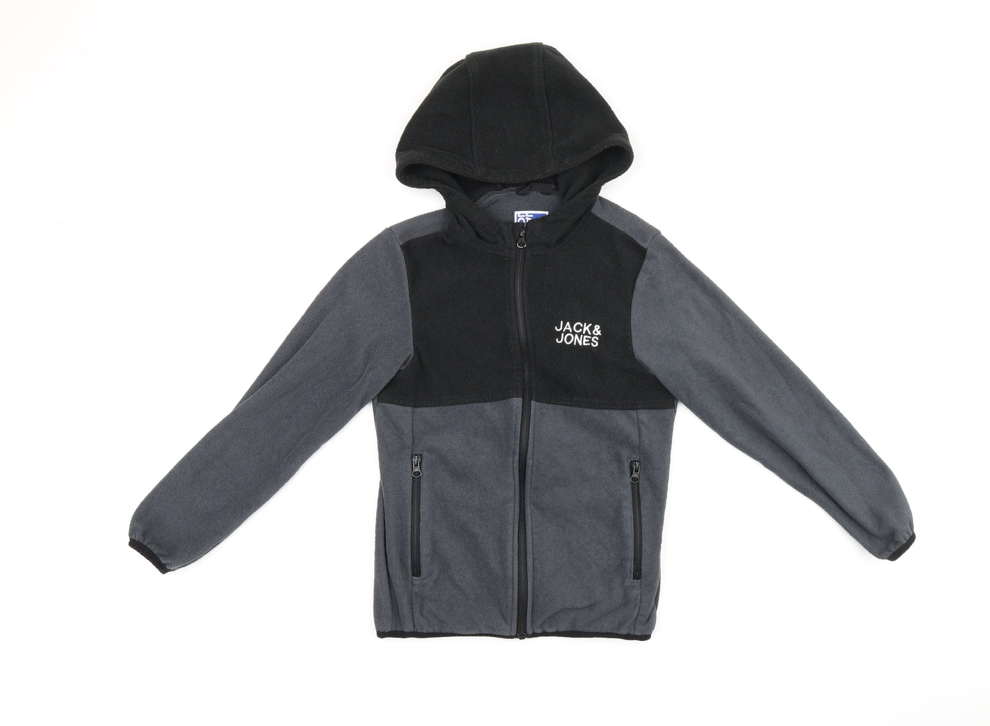 JACK & JONES Boys Grey Polyester Full Zip Hoodie Size 10-11 Years Zip