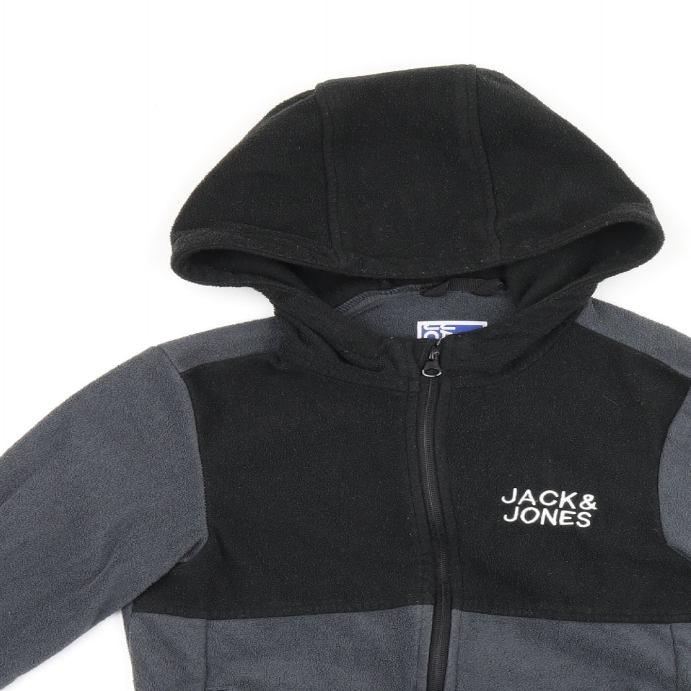 JACK & JONES Boys Grey Polyester Full Zip Hoodie Size 10-11 Years Zip