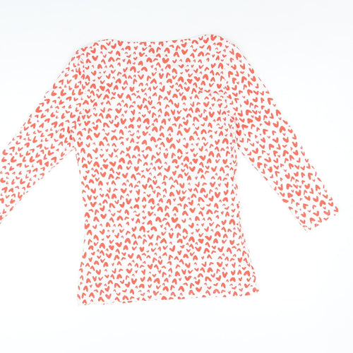 Marks and Spencer Womens White Geometric Cotton Basic T-Shirt Size 10 Boat Neck - Heart Print