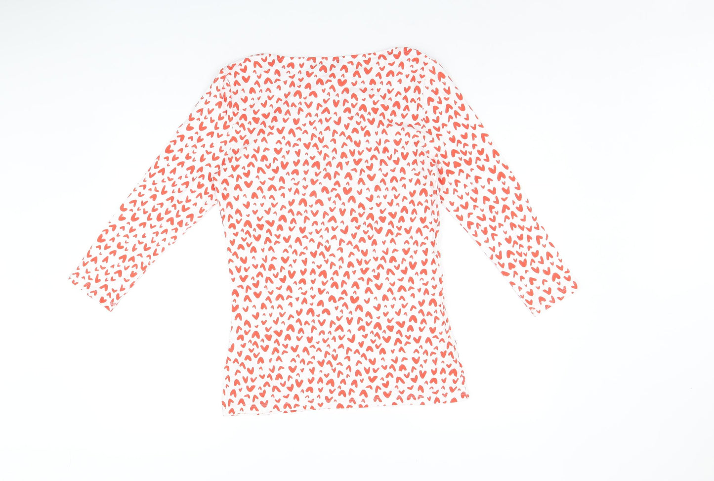 Marks and Spencer Womens White Geometric Cotton Basic T-Shirt Size 10 Boat Neck - Heart Print