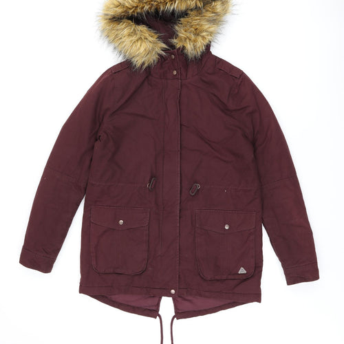 Old Khaki Womens Red Parka Coat Size M Zip - Fur Hood