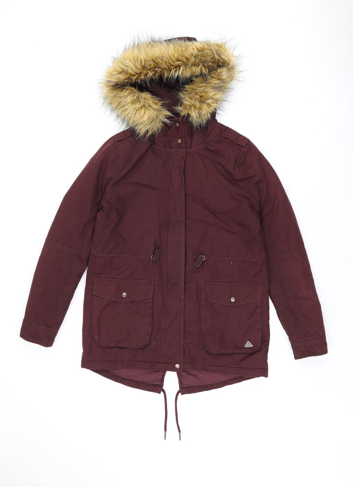 Old Khaki Womens Red Parka Coat Size M Zip - Fur Hood