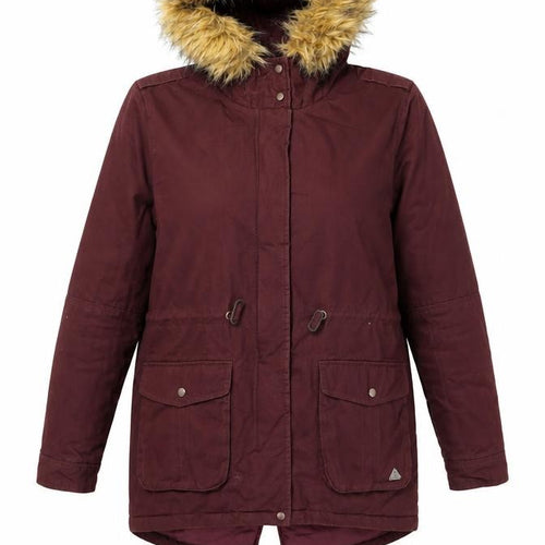 Old Khaki Womens Red Parka Coat Size M Zip - Fur Hood