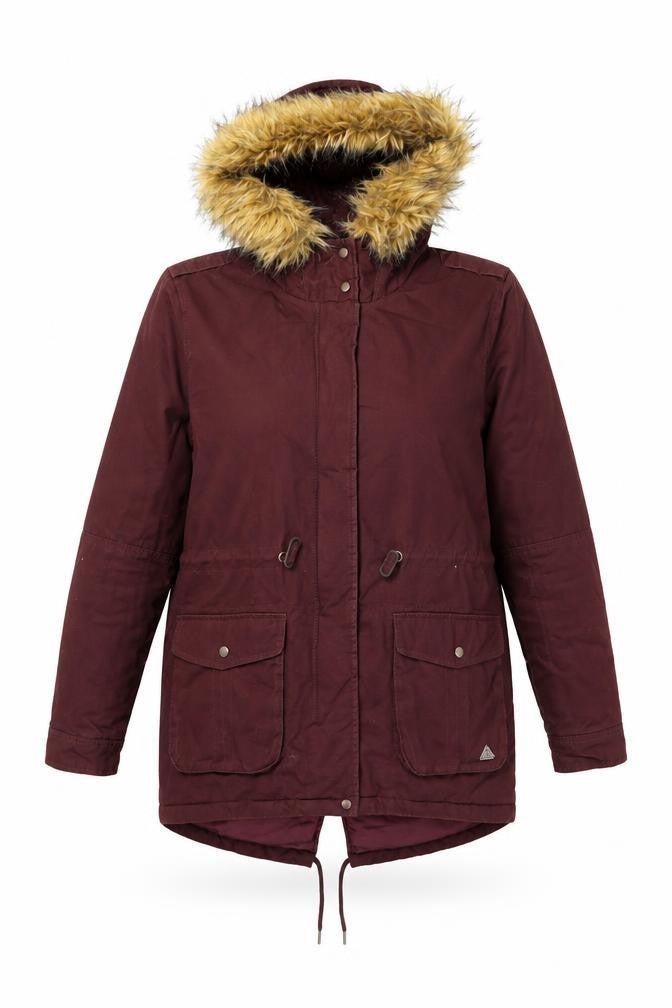 Old Khaki Womens Red Parka Coat Size M Zip - Fur Hood