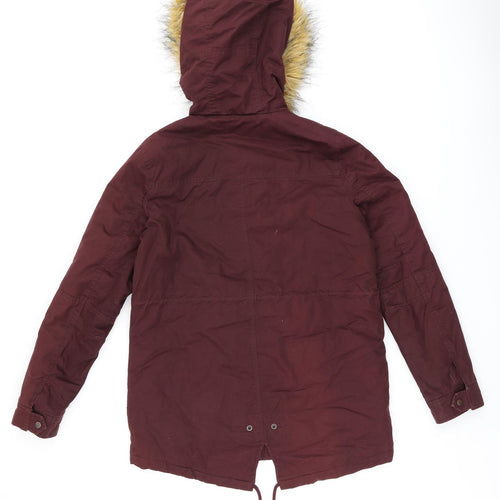 Old Khaki Womens Red Parka Coat Size M Zip - Fur Hood