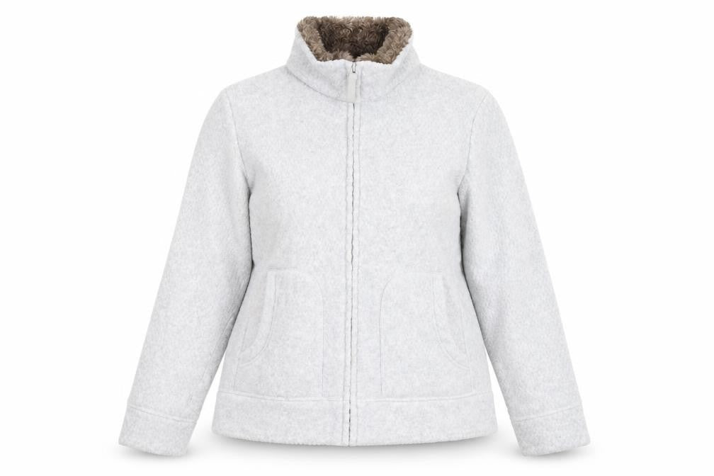 Front view of Marks & Spencer women’s grey jacket, size UK 18, zip - pockets