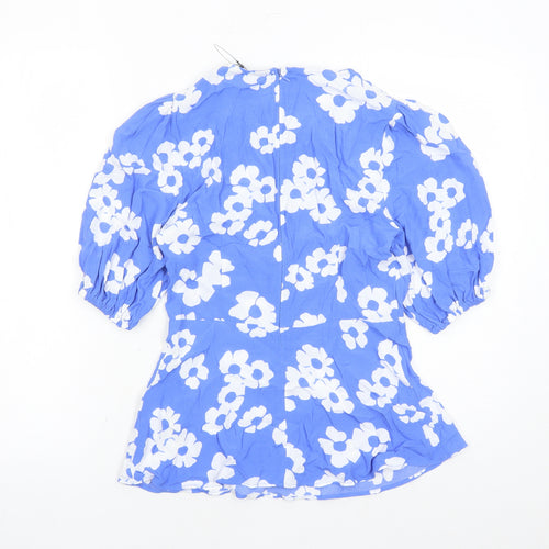 Marks and Spencer Womens Blue Floral Viscose Basic Blouse Size 6 Round Neck