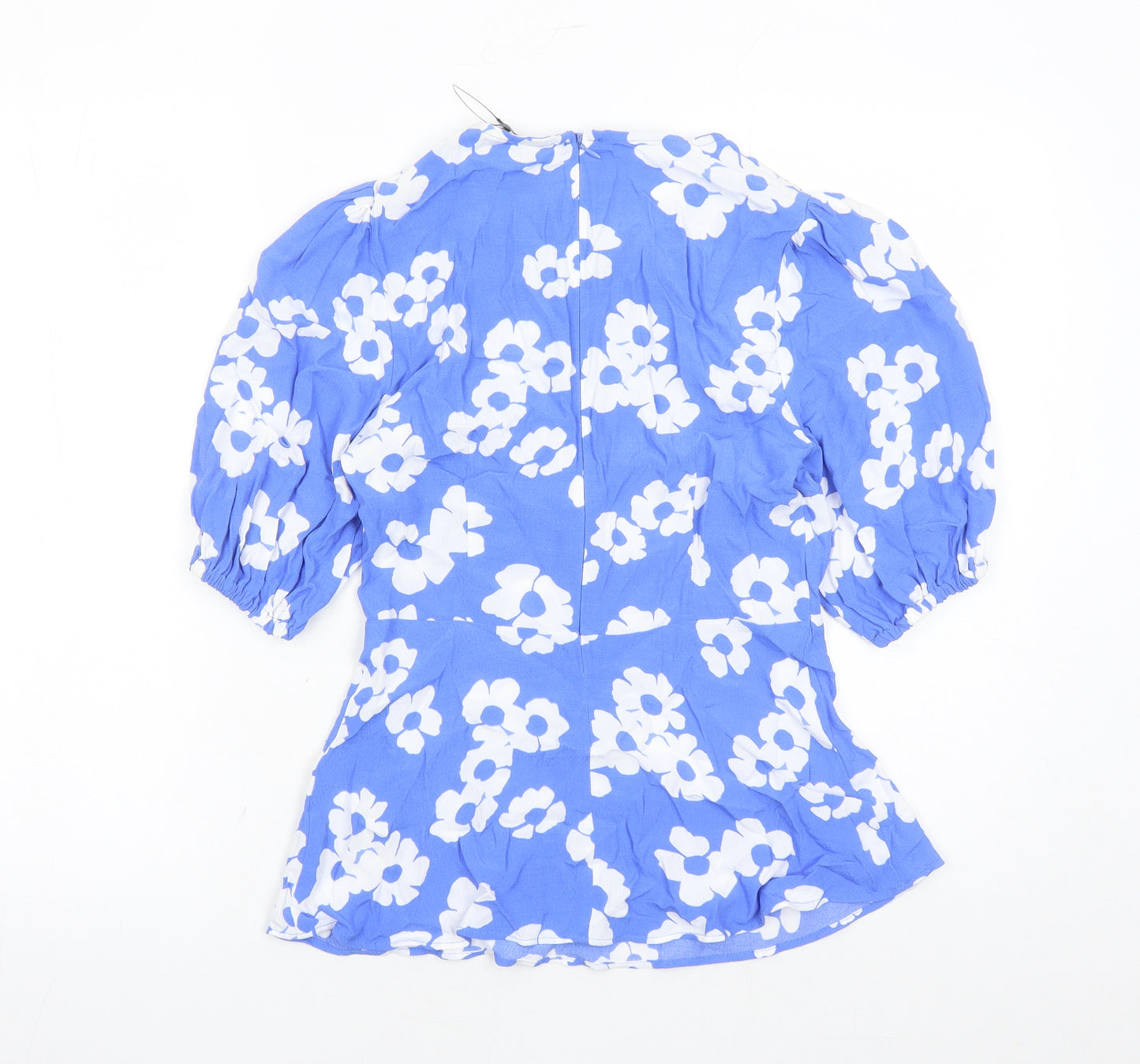 Marks and Spencer Womens Blue Floral Viscose Basic Blouse Size 6 Round Neck