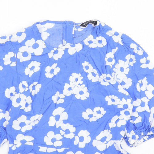 Marks and Spencer Womens Blue Floral Viscose Basic Blouse Size 6 Round Neck