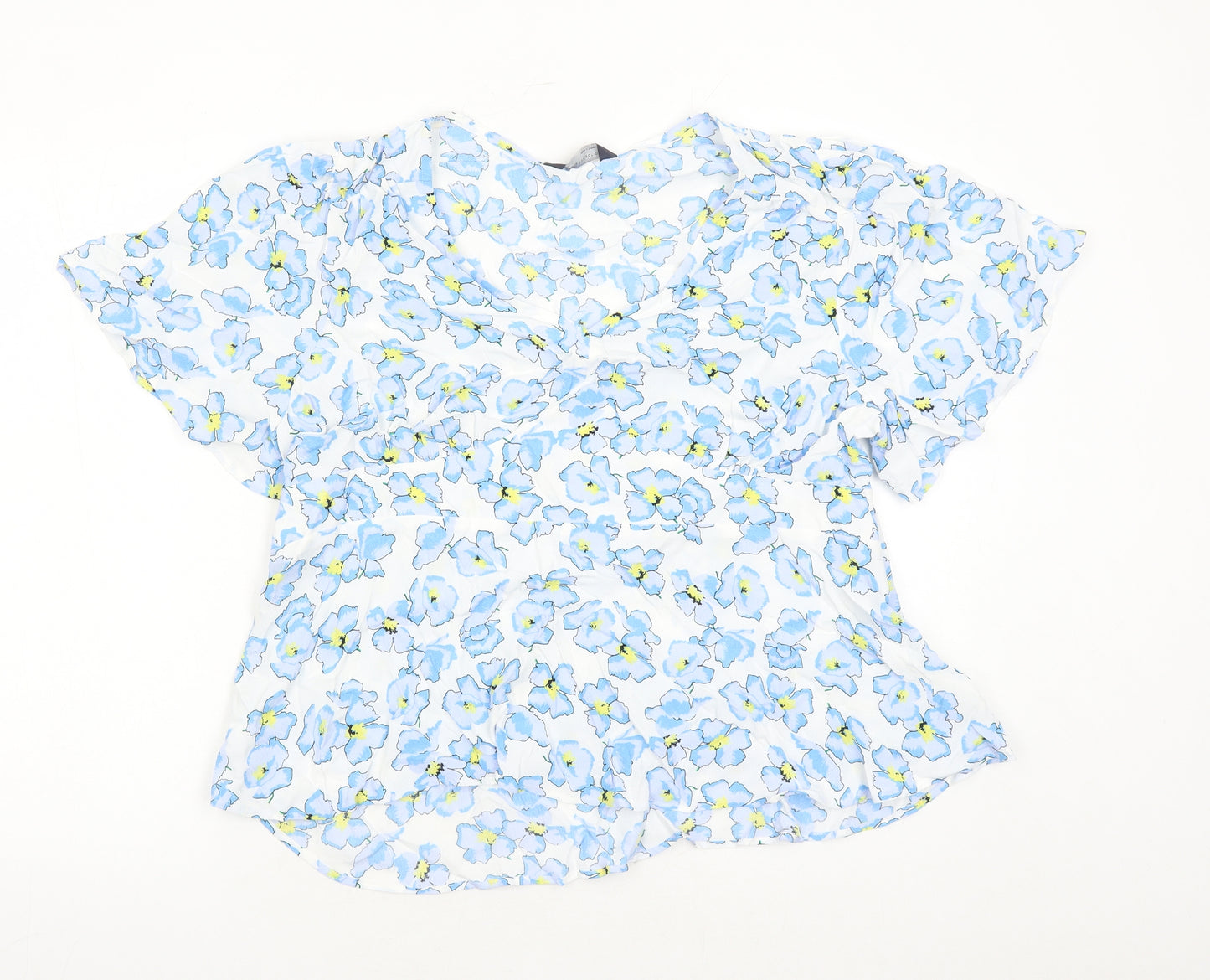Marks and Spencer Womens Blue Floral Viscose Basic Blouse Size 22 V-Neck