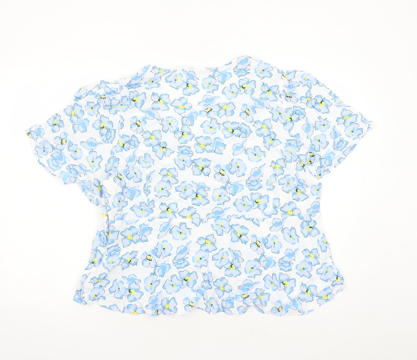 Marks and Spencer Womens Blue Floral Viscose Basic Blouse Size 22 V-Neck