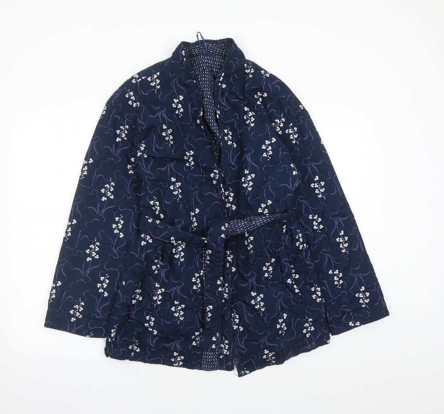 Per Una Womens Blue Geometric Jacket Size 10 Tie - Reversible Belted Pockets