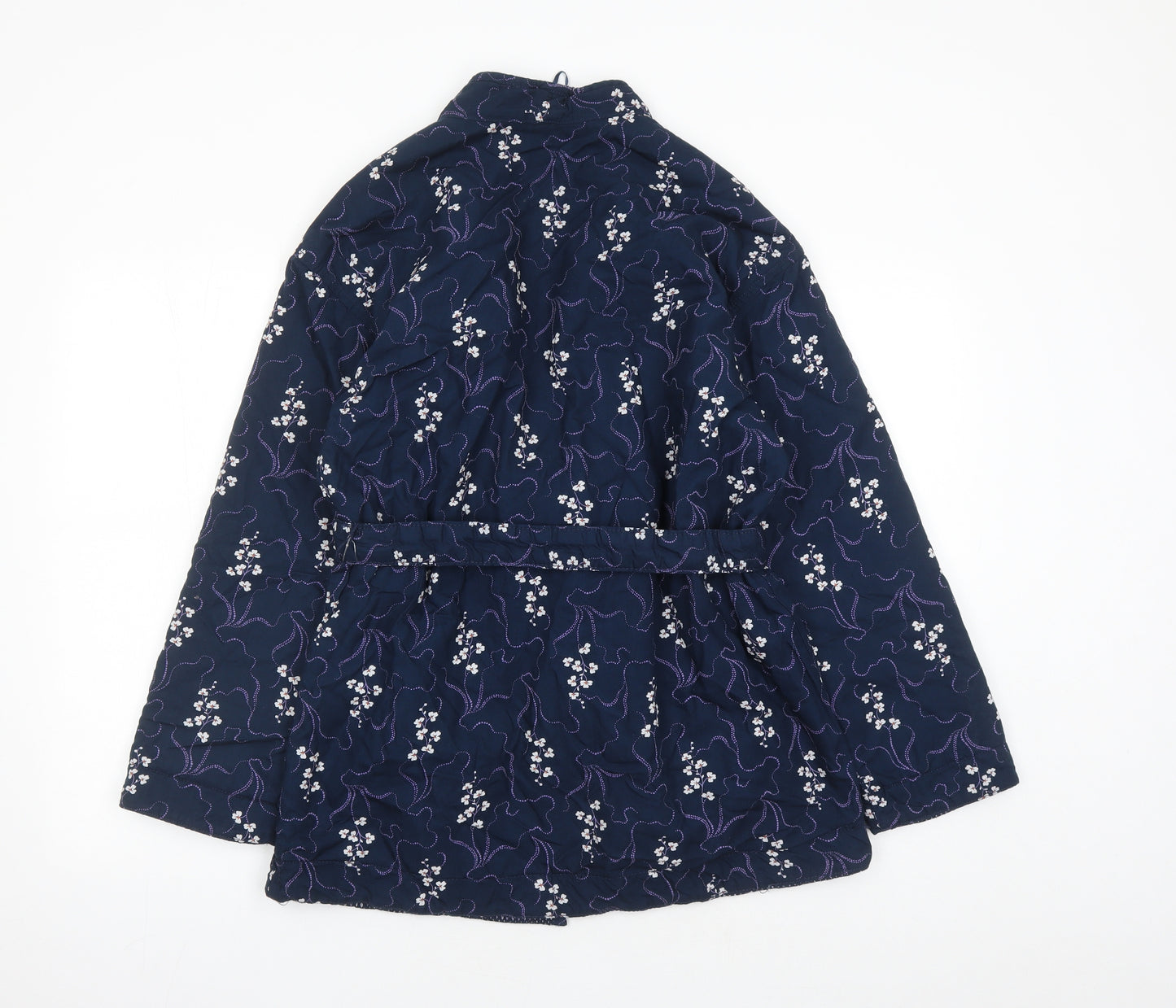 Per Una Womens Blue Geometric Jacket Size 10 Tie - Reversible Belted Pockets